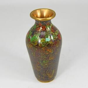 VTG Miniature Vase 4" Chinese Cloisonne Enamel Yellow Brass Multicolor Floral